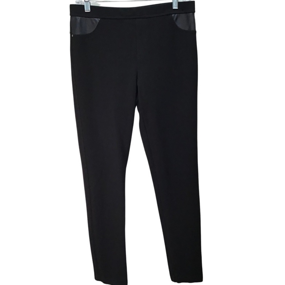 DKNY Knit Leggings with Faux Leather Charcoal Size M